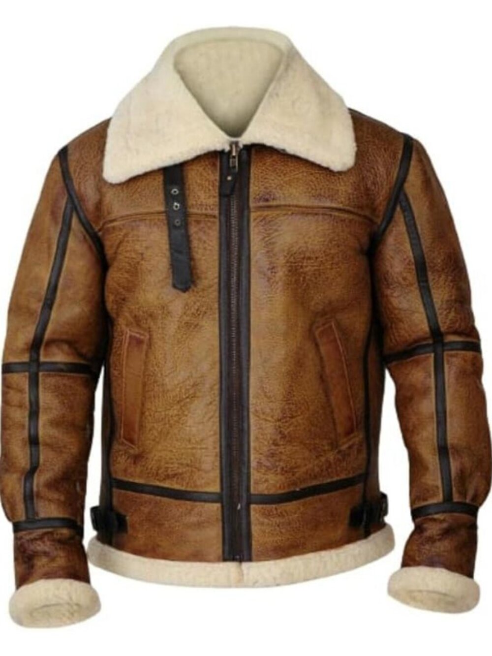 Men's B3 WWII Real Brown Bomber Lambskin Leather Flight Aviator Shearling Jacket